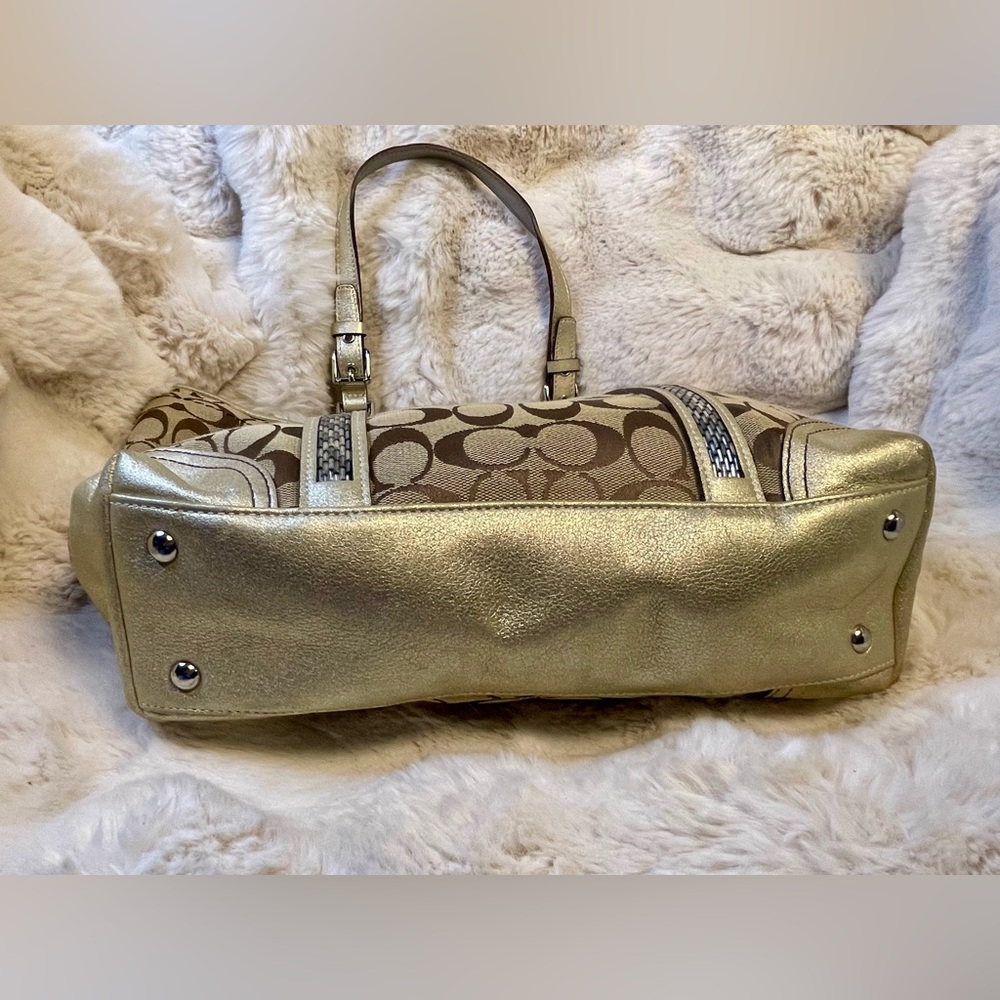 Coach Vtg 2005 Rare Gallery Beaded Signature C Canvas Metallic Gold Leather Tote - Picture 7 of 16
